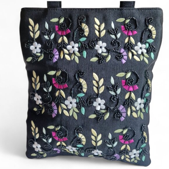 Liz Claiborne Black Beaded Embroidered Mini Tote – Small & Chic - Picture 2 of 8